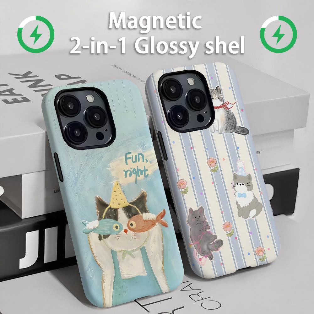 Magnetic Phone Case - Funda de teléfono con gatos y